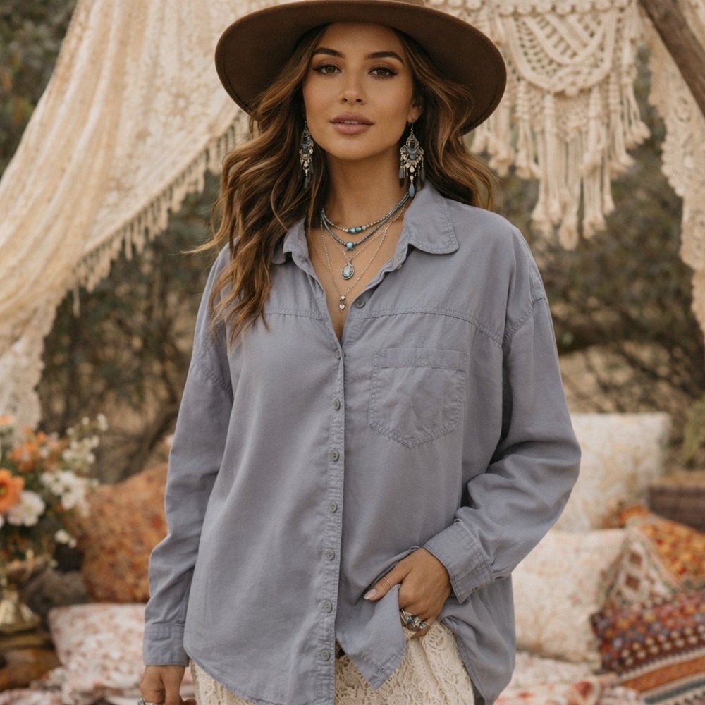 Johnny Was Slate Gray Button-Down Shirt